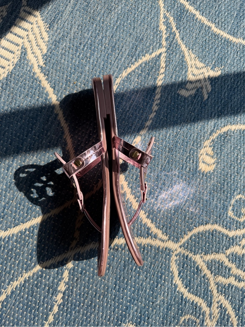 Tory Burch Metallic Rose Gold Logo Thong Sandals - Picture 7 of 8